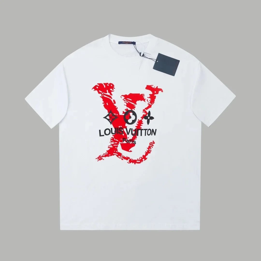 LV Red Ripped Logo Short-Sleeve T-Shirt - rep koszulki