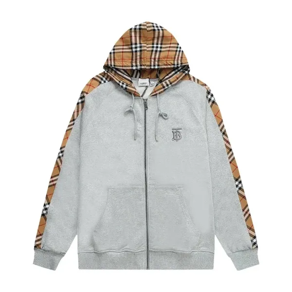 Burberry Check-Trimmed Hoodie Gray - 1