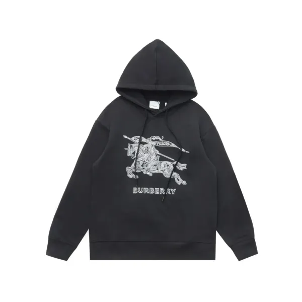 Burberry Equestrian Knight Embroidered Hoodie Black - 1