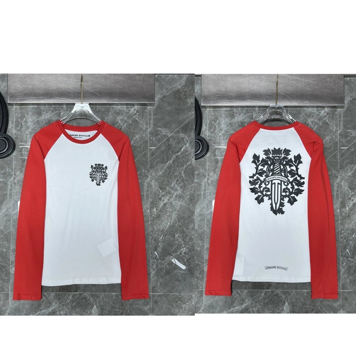 Chrome Hearts Dagger Graphic Long Sleeve T-shirt White Red