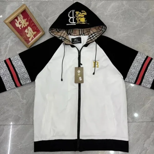 Burberry Monogram Hooded Windbreaker Jacket White/Black - 1