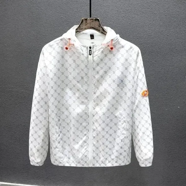 Design Monogram Print Hooded Windbreaker White Outerwear - 1