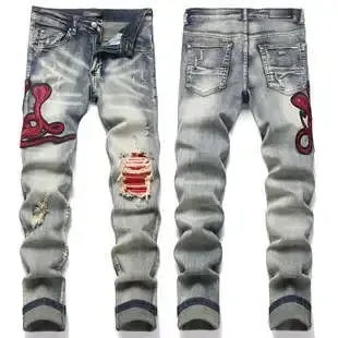 Philipp Plein x Destroyed Denim Red Logo Jeans - 1