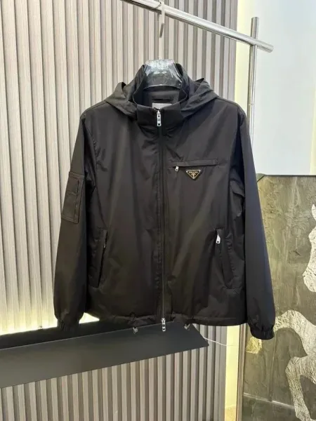 Prada Re-Nylon Hooded Windbreaker Black Outerwear - 1