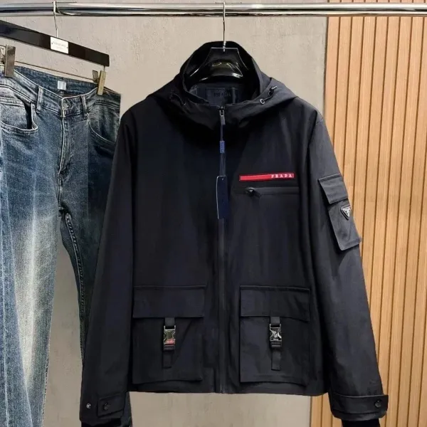 Prada Re-Nylon Hooded Windbreaker Black Outerwear - 1
