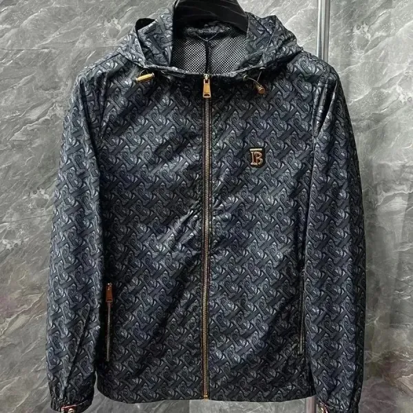 Burberry Monogram Print Hooded Windbreaker Black - 1