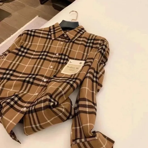 Bunuzi RY Plaid Shirt Beige Brown Grid Pattern Shirt - 1