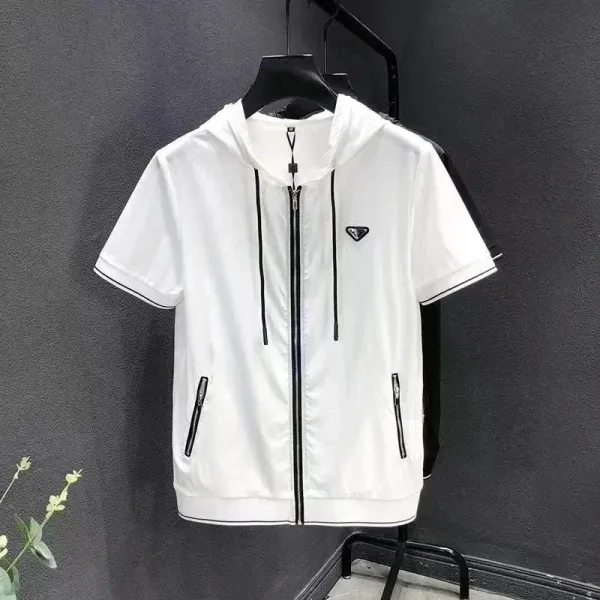 Prada Logo Hooded Windbreaker White - 1