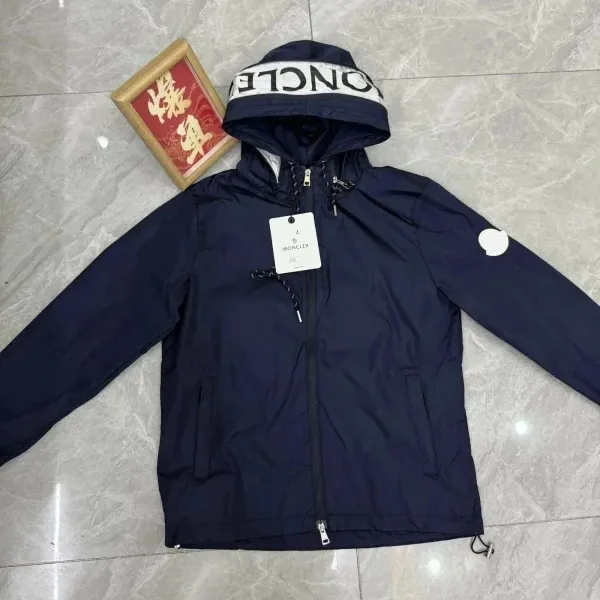 Moncler Logo-Trim Hooded Windbreaker Navy Outerwear - 1