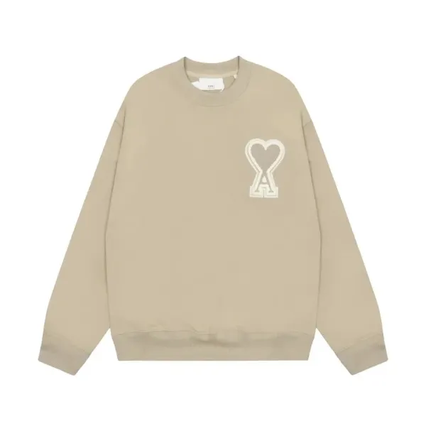 Ami Paris Heart Logo Beige Crewneck Sweatshirt - 1