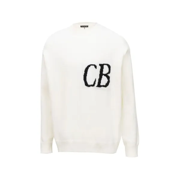 Cole Buxton CB Logo Knit Sweater White - 1