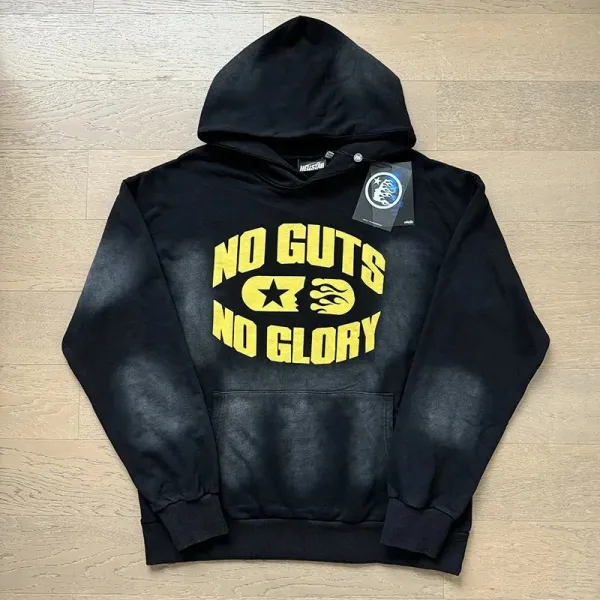 Helston No Guts No Glory Black Acid Wash Hoodie - 1