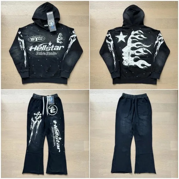 Hellstar Faith to Sacrifice Black Graphic Hoodie and Sweatpants Set - 1