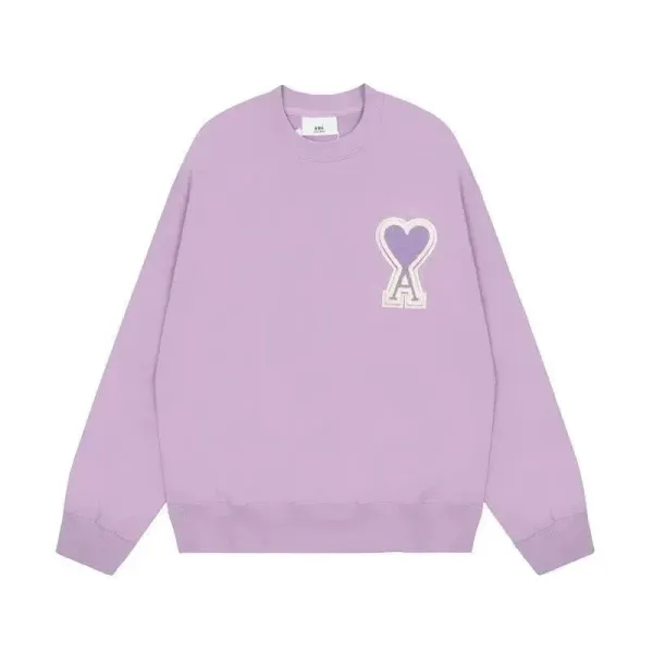 Ami Paris Heart Logo Sweatshirt Lavender Hoodie - 1