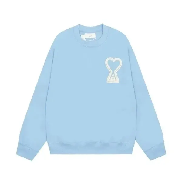 Ami Paris Heart Logo Sweatshirt Light Blue Hoodie - 1