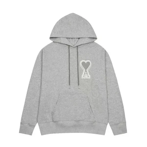 Ami Paris Heart Logo Hoodie Gray - 1