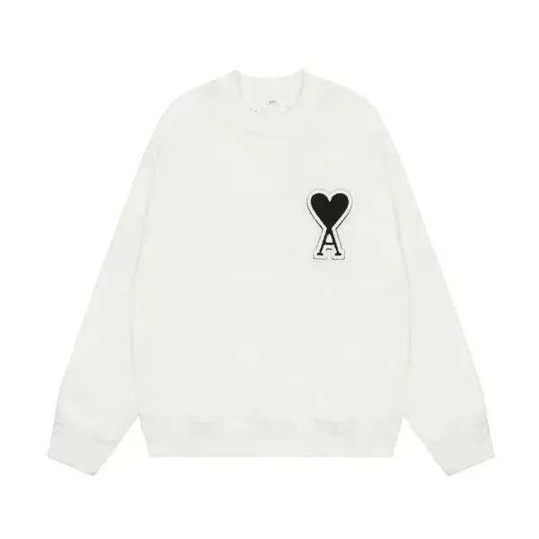 Ami Paris Heart Logo White Hoodie - 1