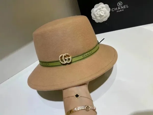 Gucci GG Marmont Wool Fedora Beige Hat - 1