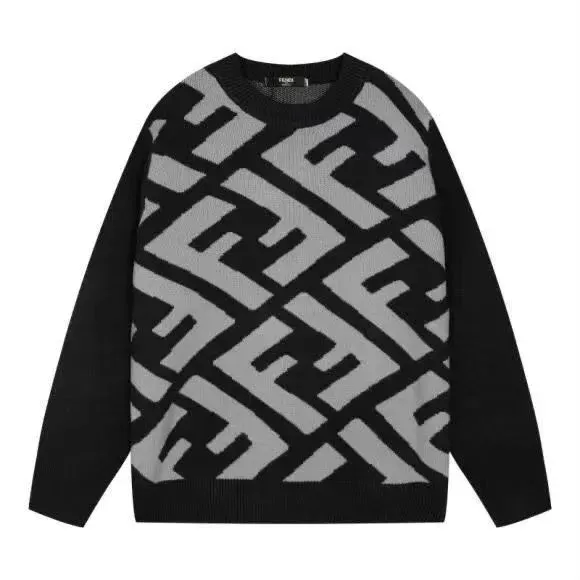 Fendi FF Logo Intarsia Knit Sweater Black and Gray - 1