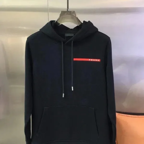 Prada Logo Stripe Hoodie Black - 1