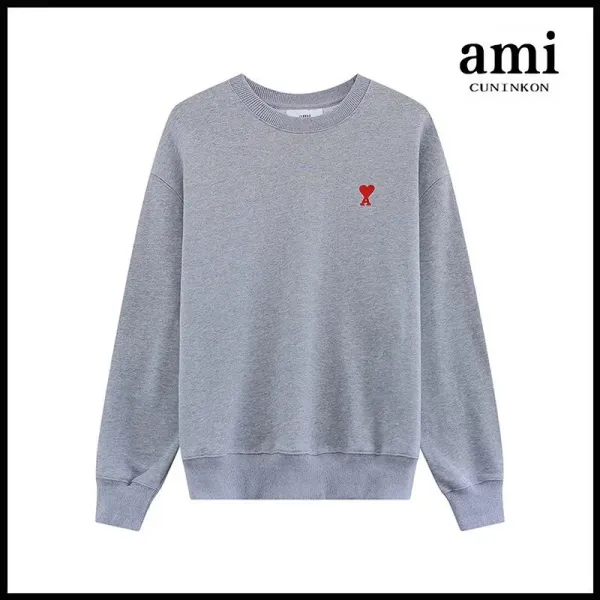 Ami Paris Heart Logo Crewneck Sweatshirt Gray - 1