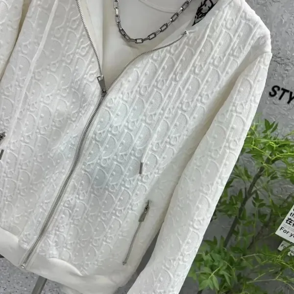 Dior Oblique Embossed White Zip-Up Jacket - 1