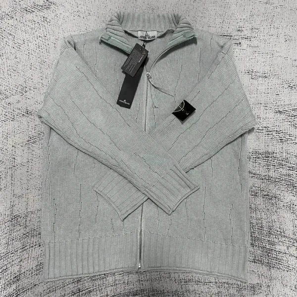 Stone Island Ribbed Zip-Up Sweater Light Gray - 1