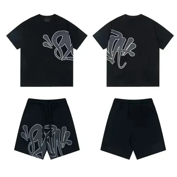 Off-White x Unknown Graffiti Print Black T-Shirt and Shorts Set - 1
