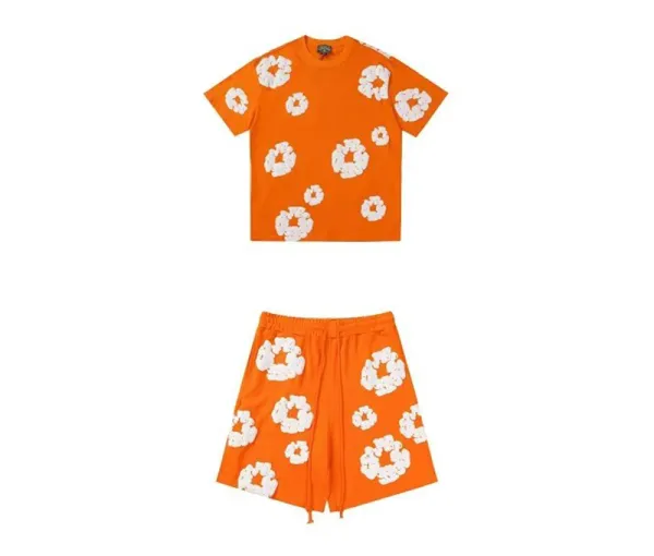 Off-White Floral Print Orange Cotton Set - 1