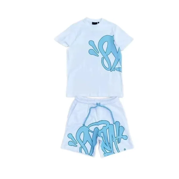 Off-White Graffiti Print White T-Shirt and Shorts Set - 1