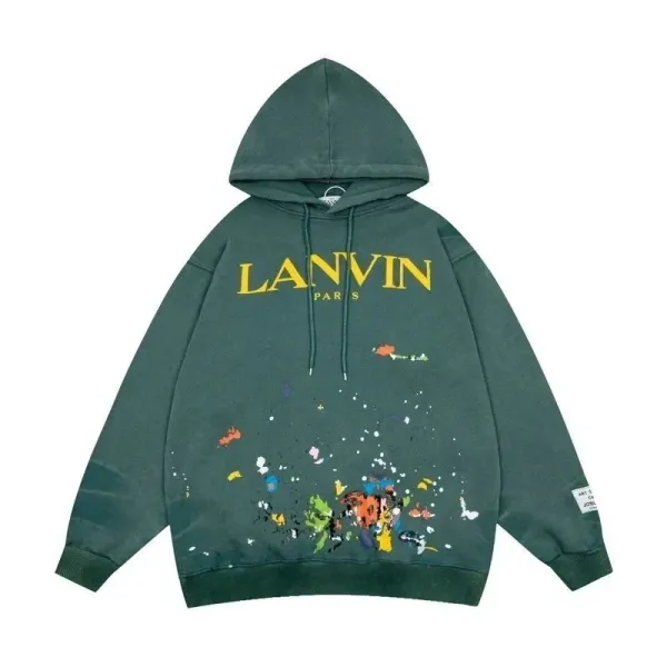 Lanvin Paris Paint Splatter Hoodie Army Green - 1