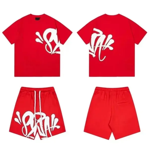 Off-White Graffiti Print Red T-Shirt and Shorts Set - 1