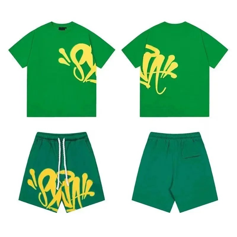 Off-White x Unknown Collaborator Graffiti Print Green T-Shirt and Shorts Set - 1