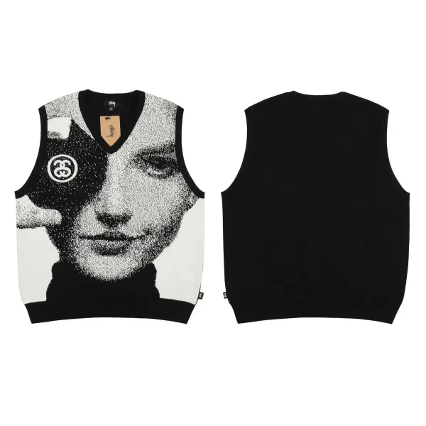 Stüssy Pixelated Portrait Knit Vest Black/White - 1