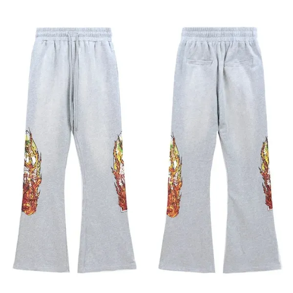Design Flame-Print Flared Sweatpants Gray - 1