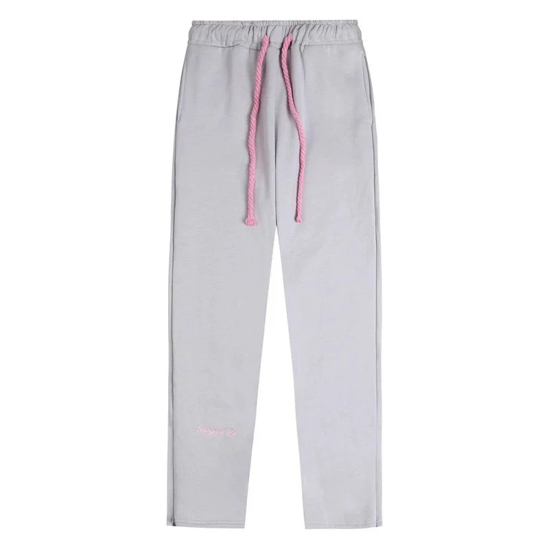 Off-White™ Logo-Embroidered Gray Sweatpants with Pink Drawstring - 1
