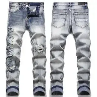 Distressed Ripped Slim-Fit Light Wash Jeans - 1