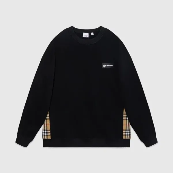 Burberry Check-Panel Cotton Sweatshirt Black - 1