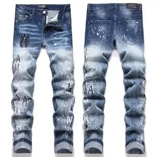 Off-White x Unknown Designer Distressed Spray-Paint Print Jeans - 1
