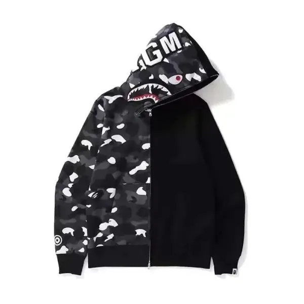 A Bathing Ape Shark Camo Half-Black Hoodie - 1