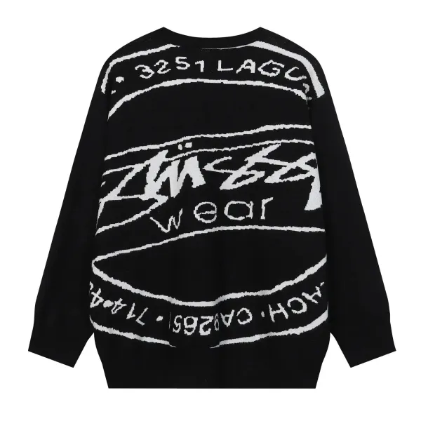Stüssy Logo Intarsia Knit Sweater Black - 1