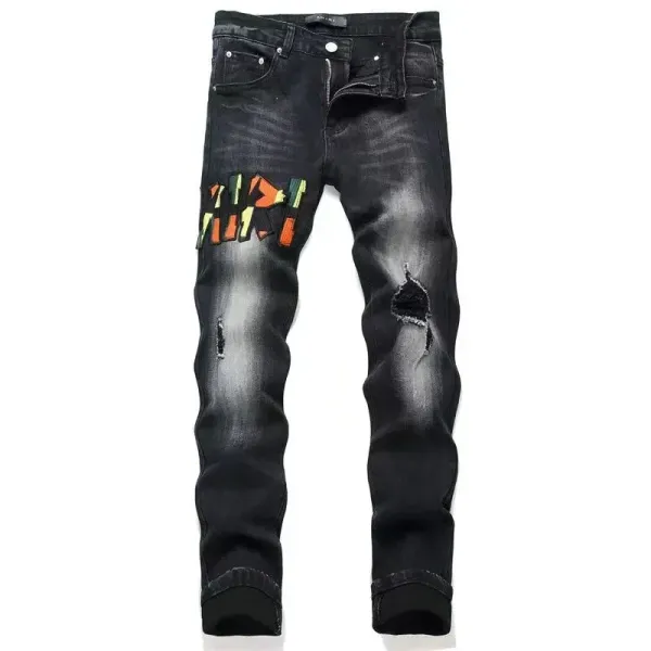 Amiri Graffiti Patch Distressed Black Slim Fit Jeans - 1