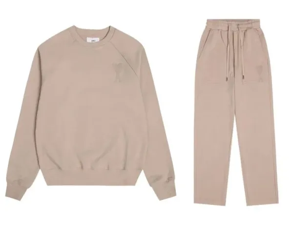 Ami Paris Heart Logo Beige Sweatshirt and Sweatpants Set - 1