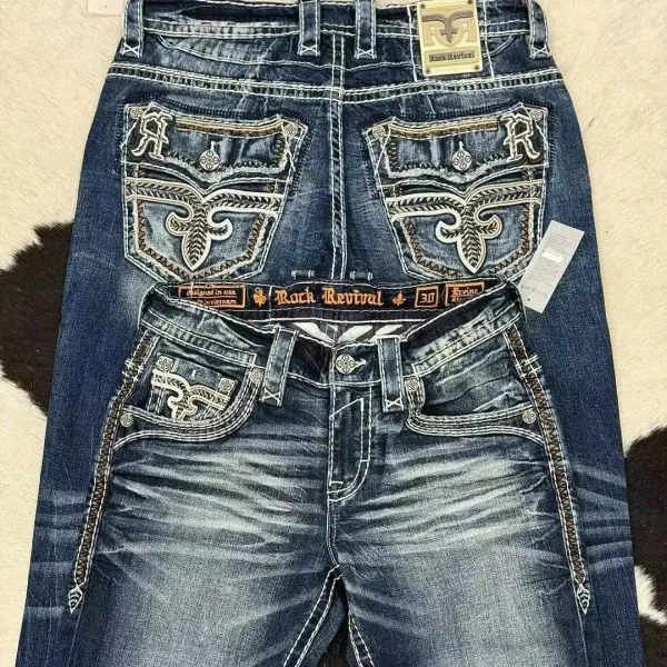 Rock Revival Ervine Distressed Embroidered Jeans - 1