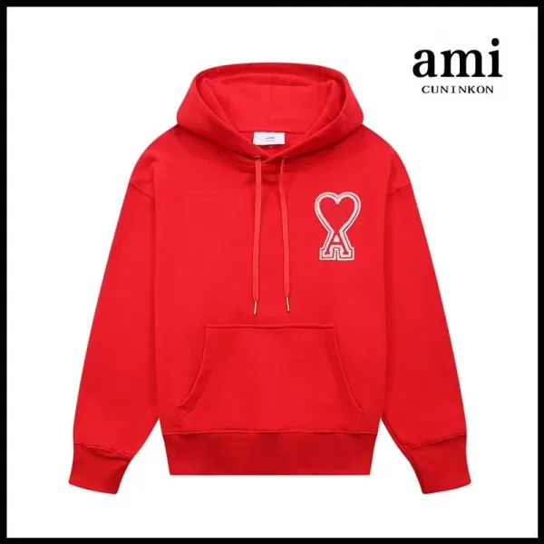 Ami Paris Heart Logo Hoodie Red - 1