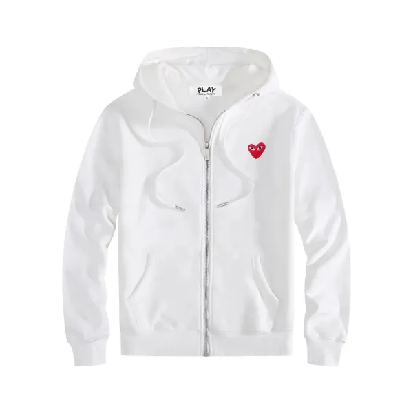 Play Comme des Garçons Red Heart Zip-Up Hoodie White - 1