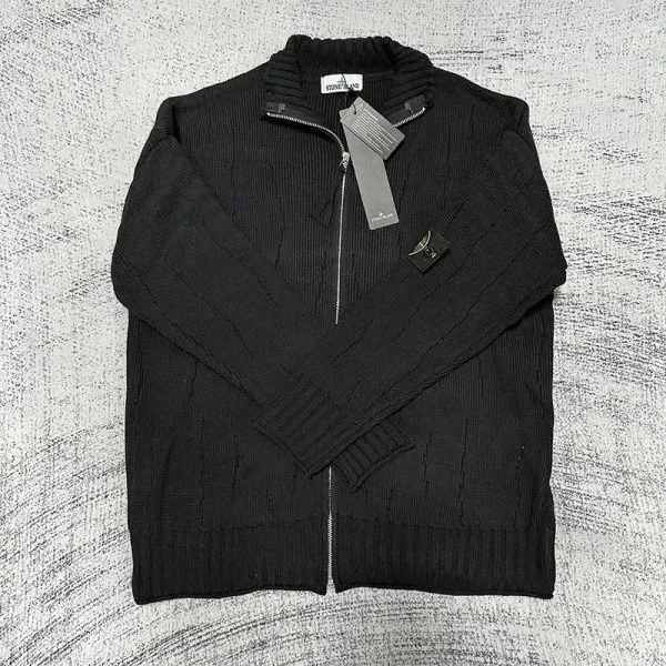 Stone Island Ribbed Zip-Up Sweater Black - 1