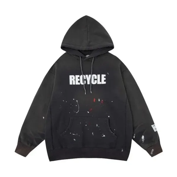 Recycle Graphic Distressed Hoodie Black - 1