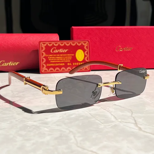 Cartier Santos de Cartier Rimless Sunglasses Gray Gold - 1