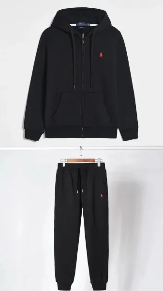 Polo Ralph Lauren Classic Black Full-Zip Hoodie and Jogger Sweatpants Set - 1